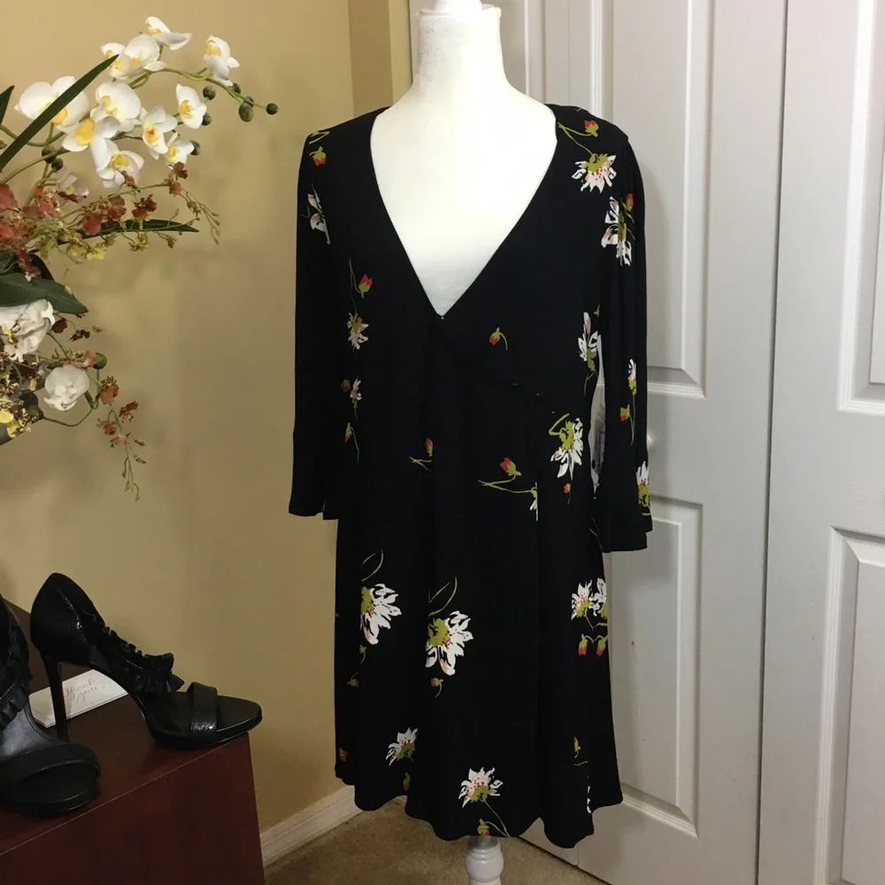 FREE‎ PEOPLE TIME ON MY SIDE FLORAL WRAP DRESS BLACK XS ROMANTIC WHIMSIGOTH BOHO